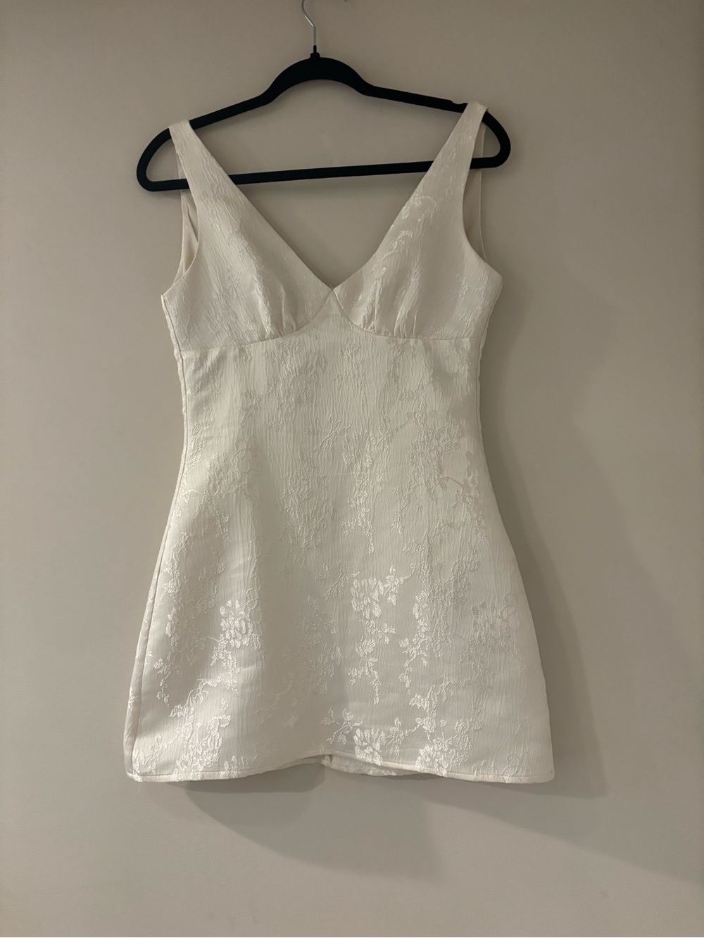 Cider White Mini Dress with Subtle Jacquard Floral Texture